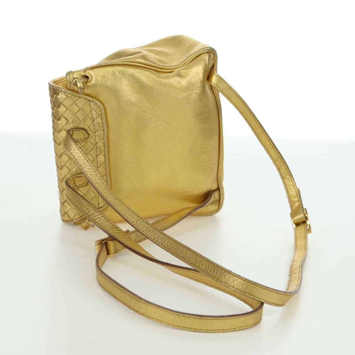 Bottega Veneta Backpack Leather with Intrecciato, Gold, Leather, Backpack