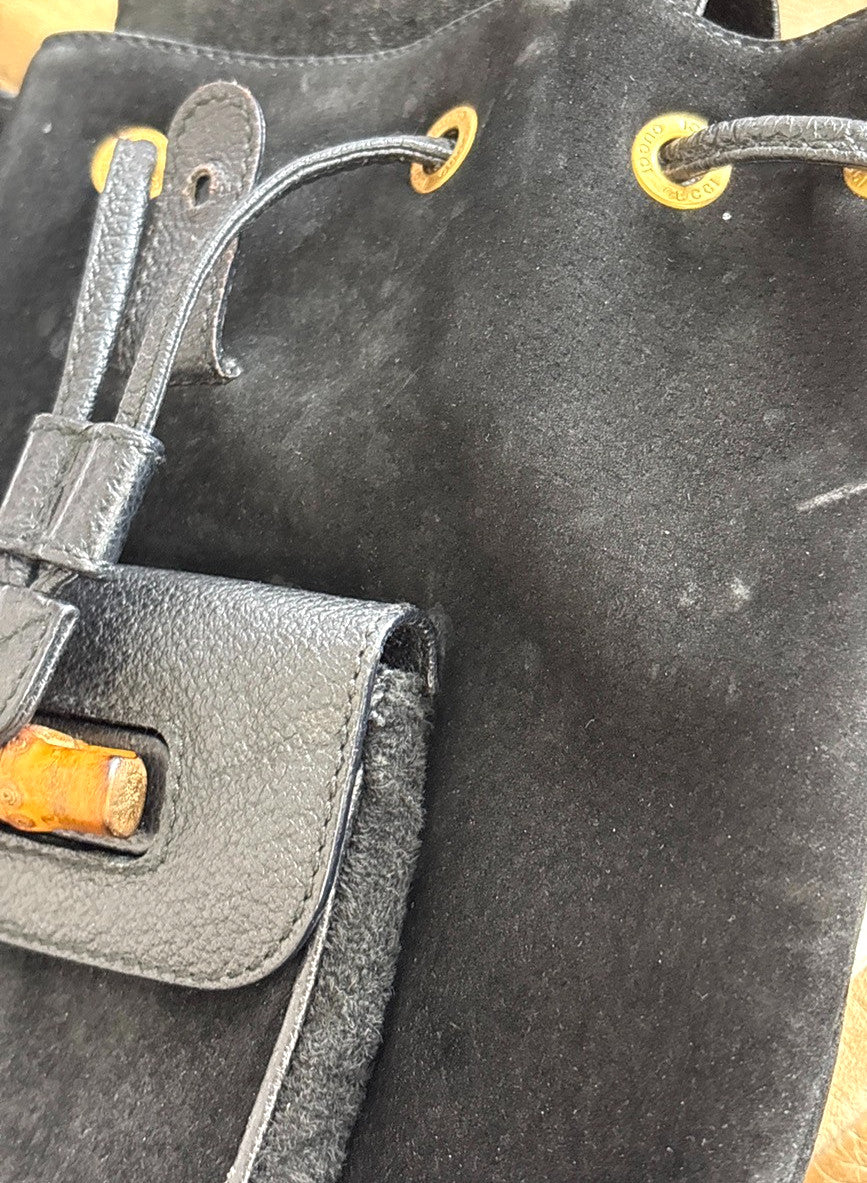 Gucci Vintage Bamboo Suede, Black, Suede, Backpack