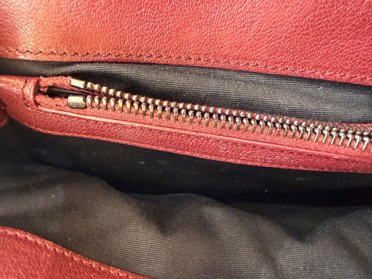 Saint Laurent Classic Monogram College Matelasse Chevron Leather, Burgundy, Leather, Handbag