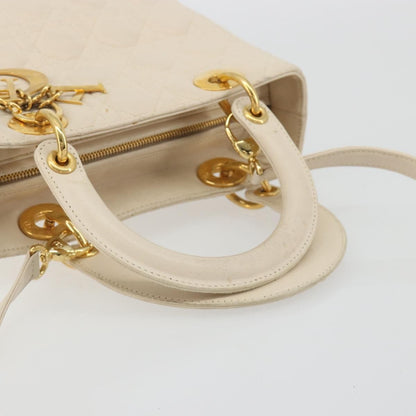 Christian Dior Lady Dior Cannage Quilt Lambskin, White, Leather, Handbag