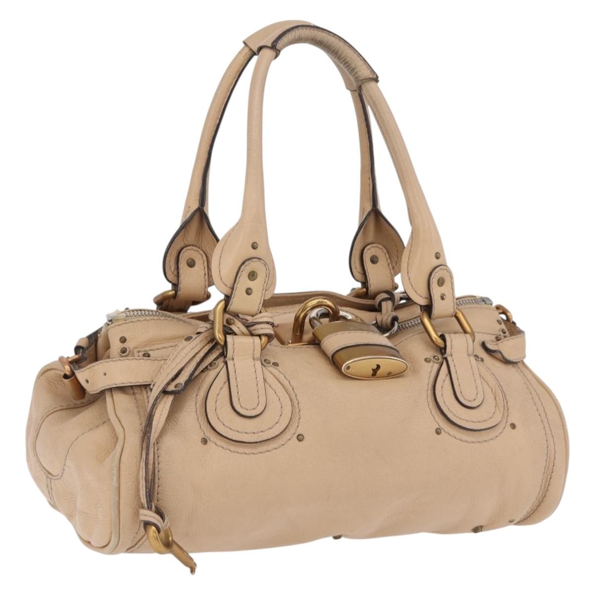 Chloe Paddington Lock Leather, Beige, Leather, Handbag