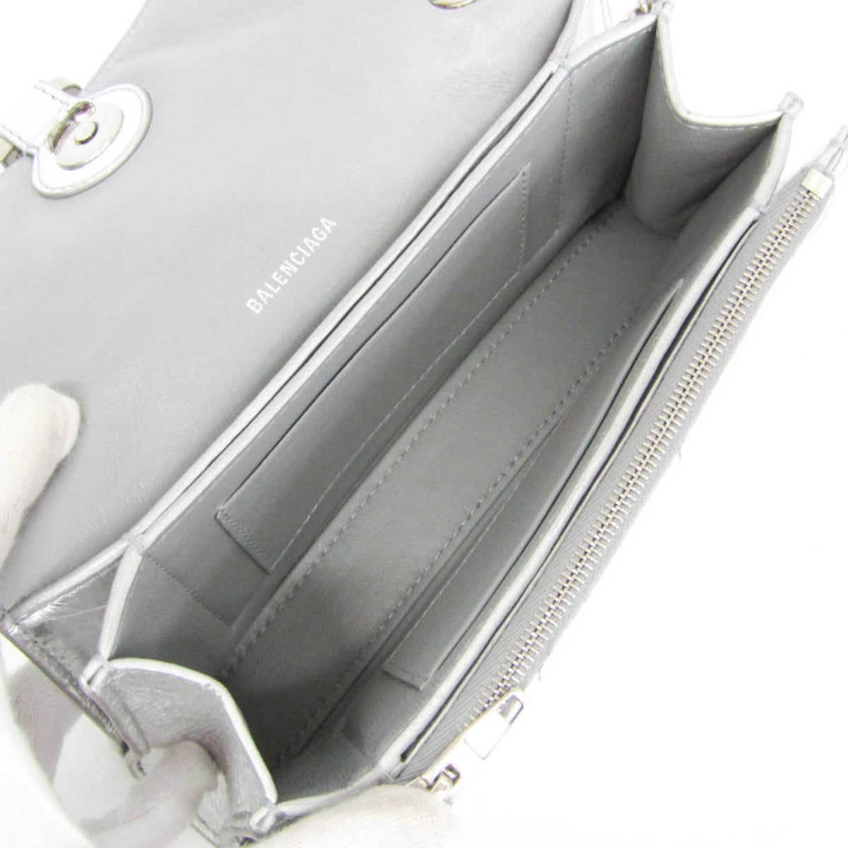 Balenciaga Crush Chain Flap Leather, Silver, Leather, Handbag