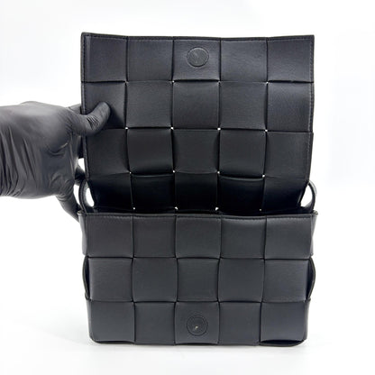 Bottega Veneta Cassette Maxi Intrecciato Patent, Black, Leather, Crossbody Bag