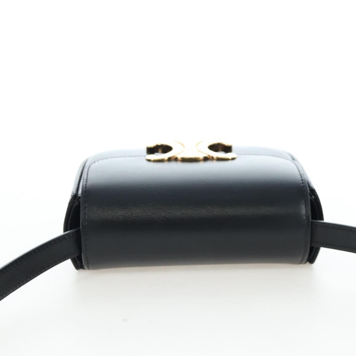 Celine Triomphe Smooth Calfskin, Black, Leather, Shoulder Bag