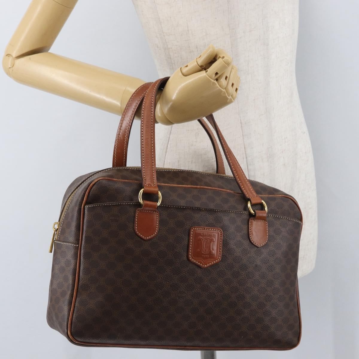 Celine Vintage Macadam Canvas and Leather, Brown, Canvas, Handbag