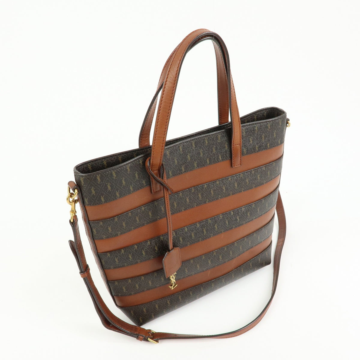 Saint Laurent Le Monogramme Shopper Monogram All Over Coated Canvas and Leather, Brown, PVC, Tote Bag