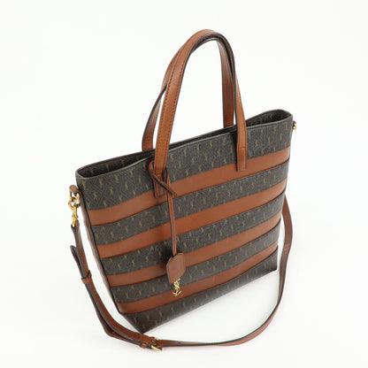 Saint Laurent Le Monogramme Shopper Monogram All Over Coated Canvas and Leather, Brown, PVC, Tote Bag