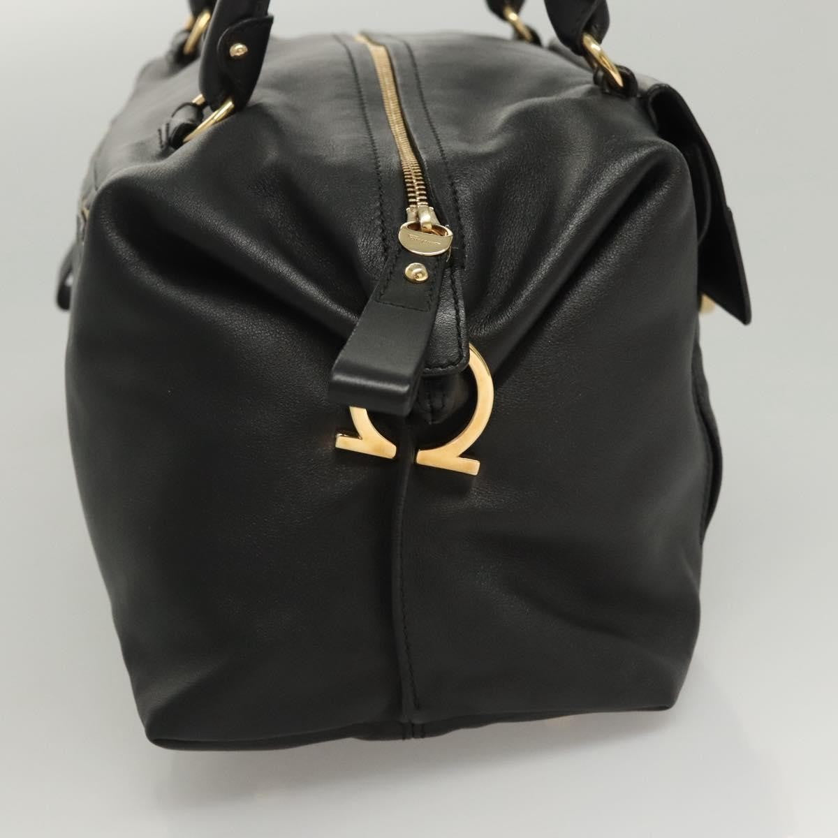 Salvatore Ferragamo Gancini Leather, Black, Leather, Handbag