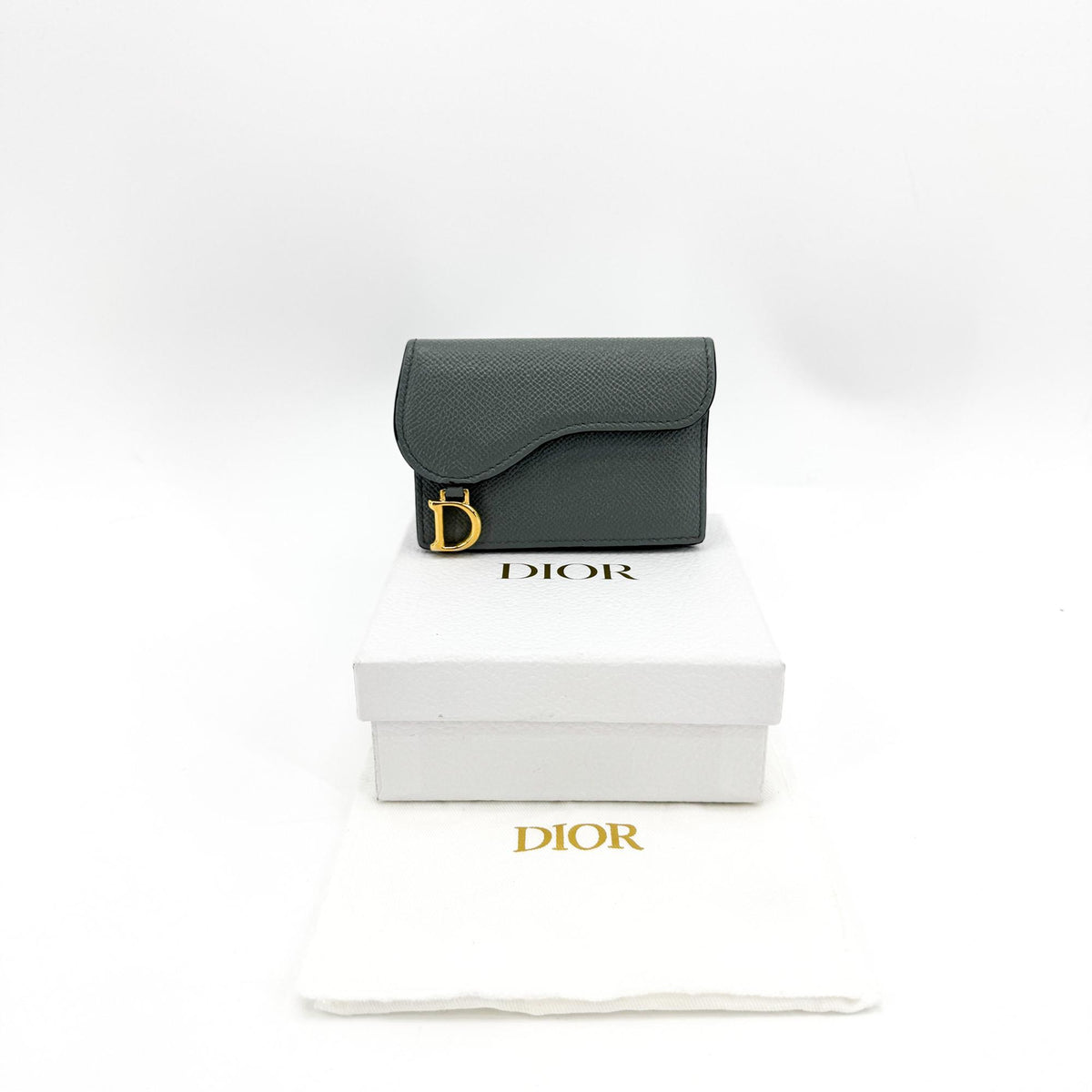 Christian Dior Saddle Lotus Leather, Gray, Leather, Wallet