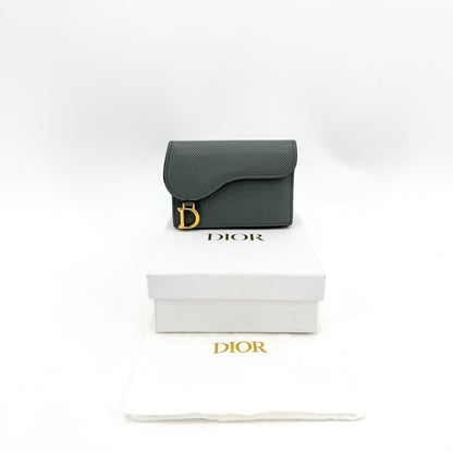 Christian Dior Saddle Lotus Leather, Gray, Leather, Wallet