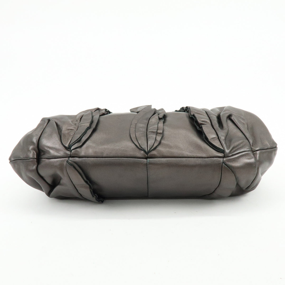 Prada Ruffle Hobo Nappa Leather, Brown, Leather, Shoulder Bag