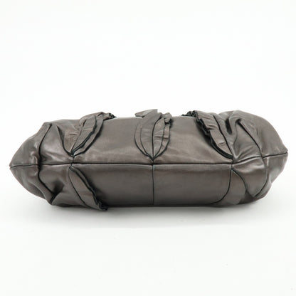 Prada Ruffle Hobo Nappa Leather, Brown, Leather, Shoulder Bag