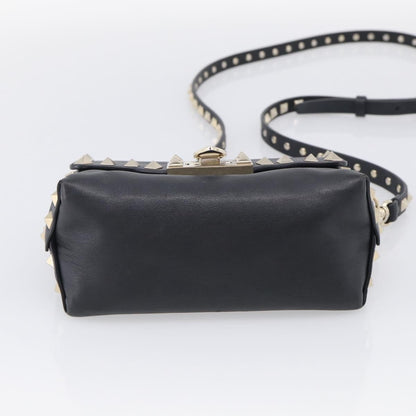 Valentino Garavani Rockstud Flip Lock Flap Leather, Black, Leather, Handbag