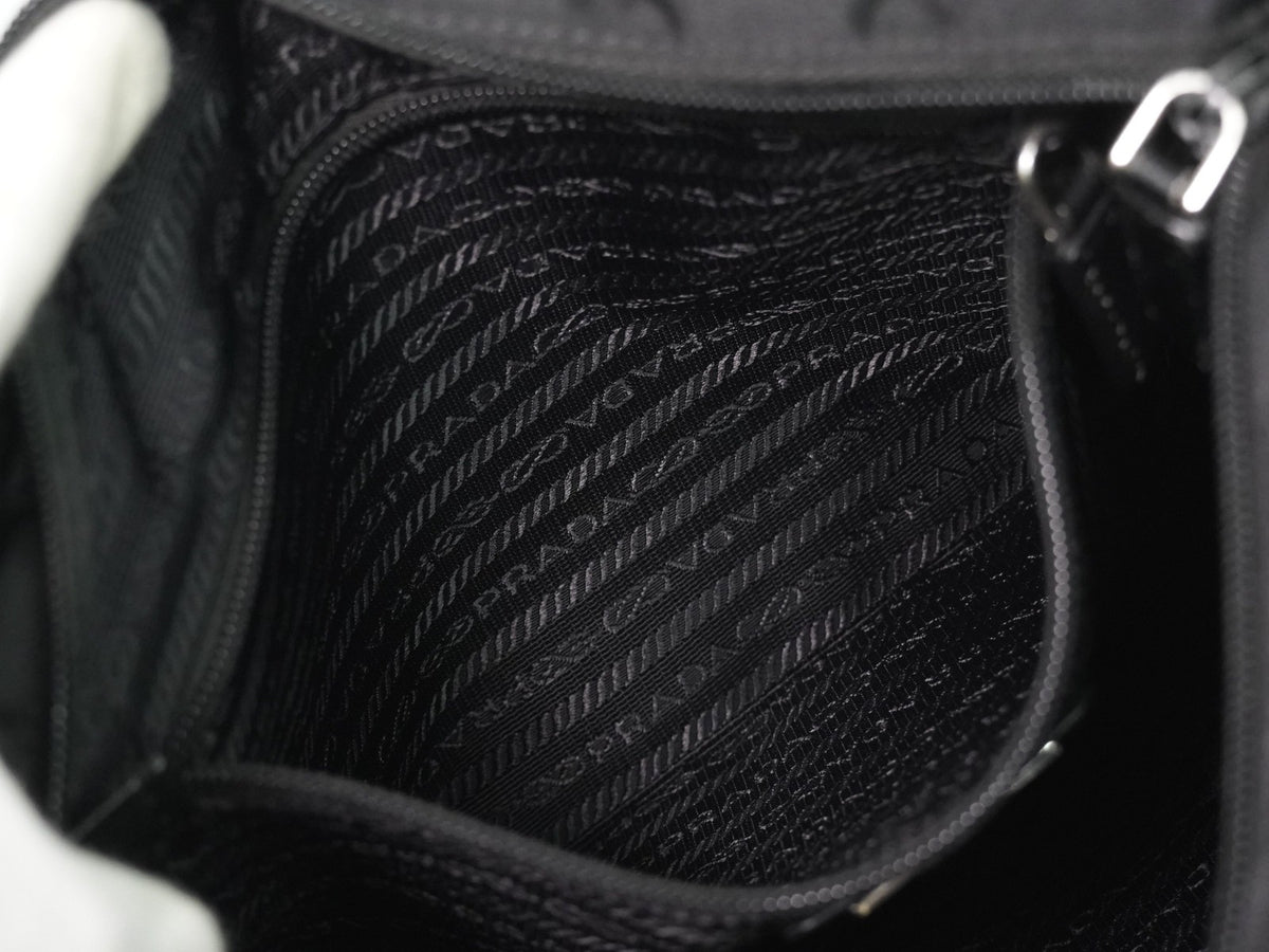 Prada Front Zip Messenger Quilted Tessuto, Black, Nylon, Shoulder Bag
