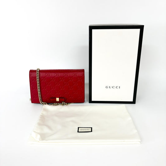 Gucci Chain Bag Wallet Red leather, Red, Leather, Shoulder Bag