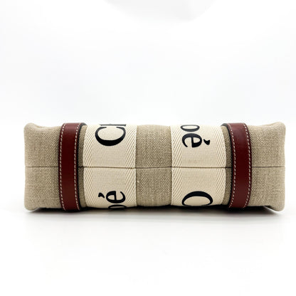 Chloe Woody Canvas with Leather, Brown, Canvas, Tote Bag