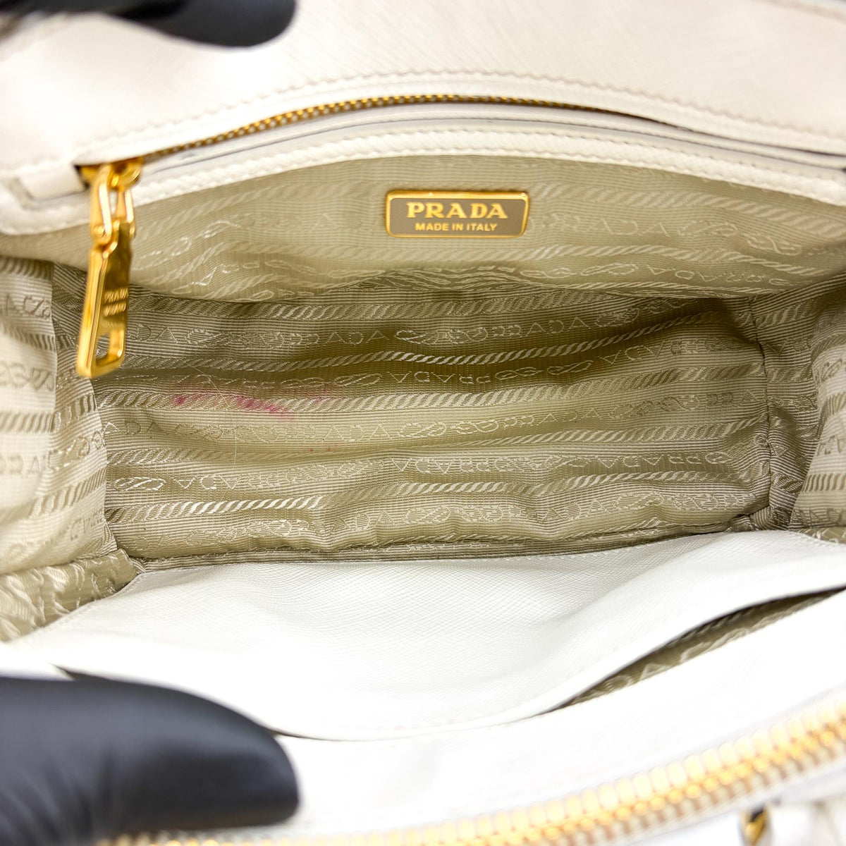 Prada Galleria Double Zip Saffiano Leather, White, Leather, Tote Bag