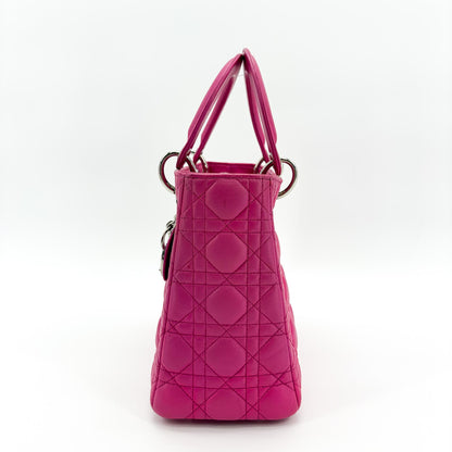 Christian Dior Lady Dior Cannage Quilt Lambskin, Pink, Leather, Handbag