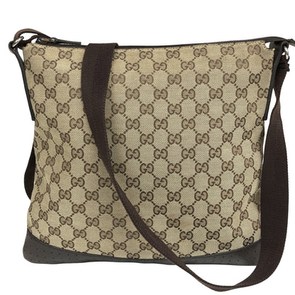 Gucci Zip Messenger GG Canvas with Perforated Leather, Beige, Canvas, Shoulder Bag