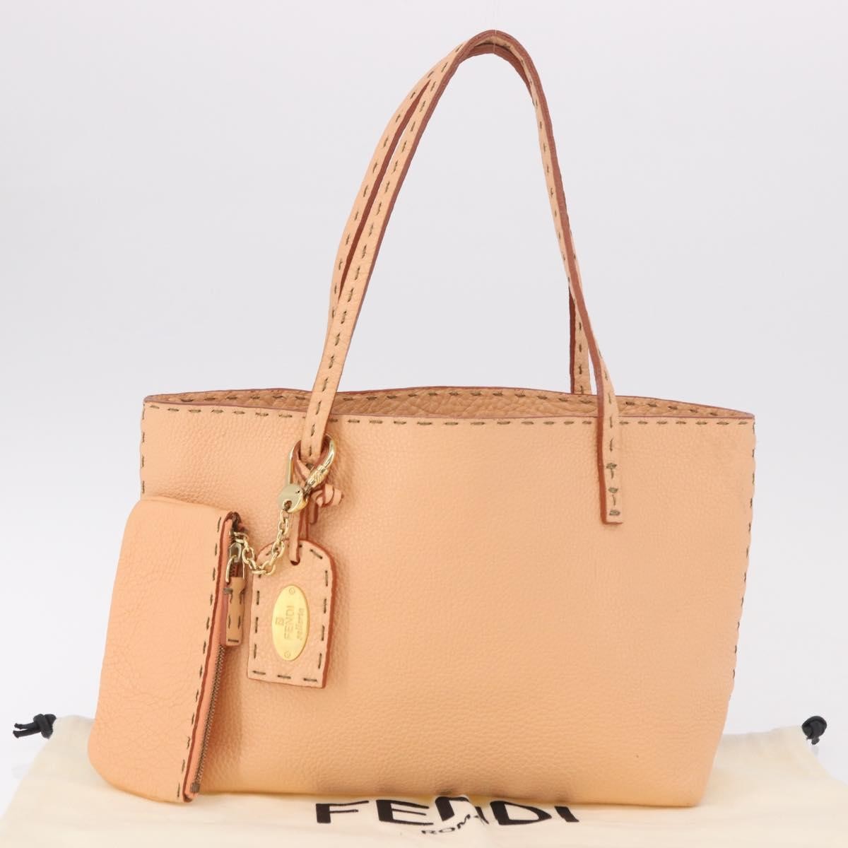 Fendi Selleria Carla Leather, Orange, Leather, Tote Bag