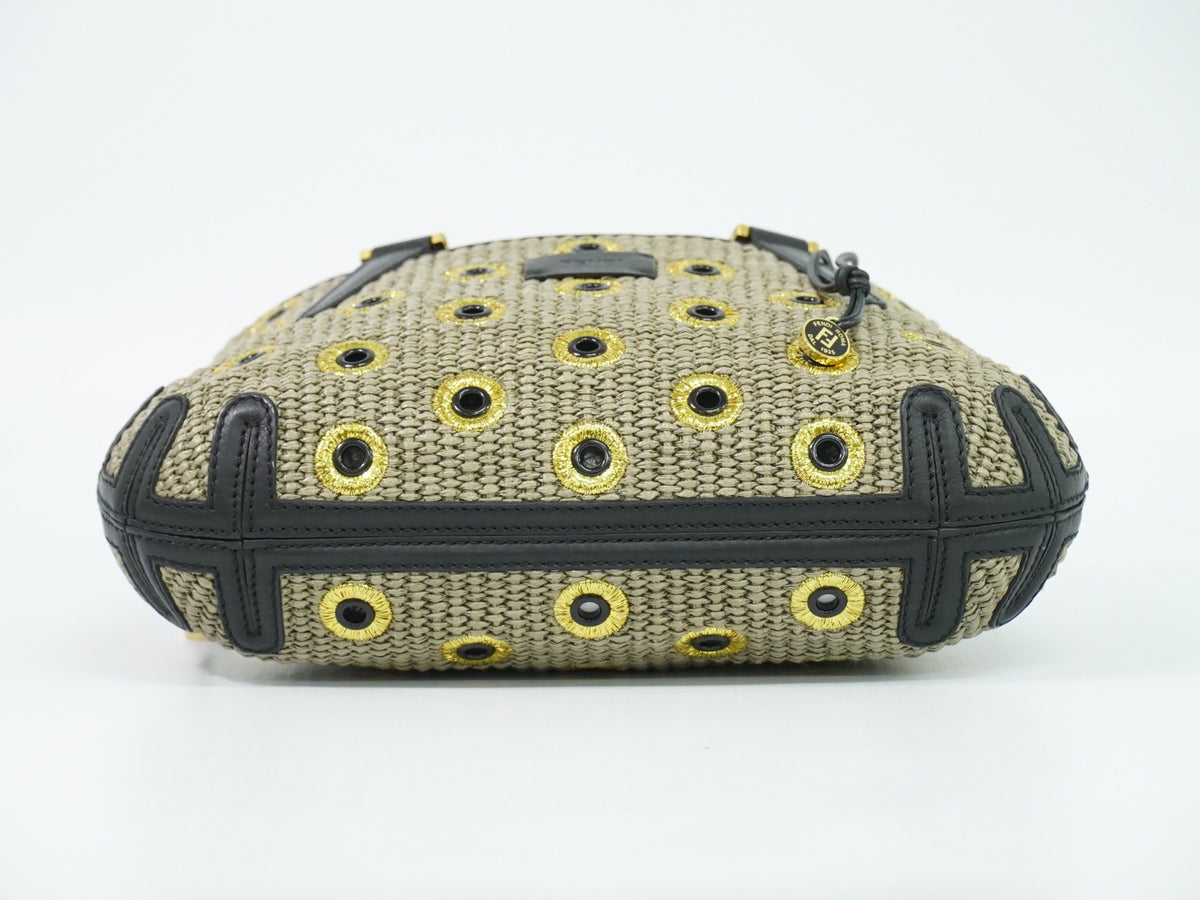 Fendi B. Fab Convertible Tote Grommet Embellished Raffia, Beige, Leather, Handbag