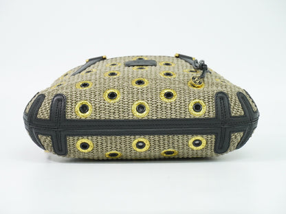 Fendi B. Fab Convertible Tote Grommet Embellished Raffia, Beige, Leather, Handbag