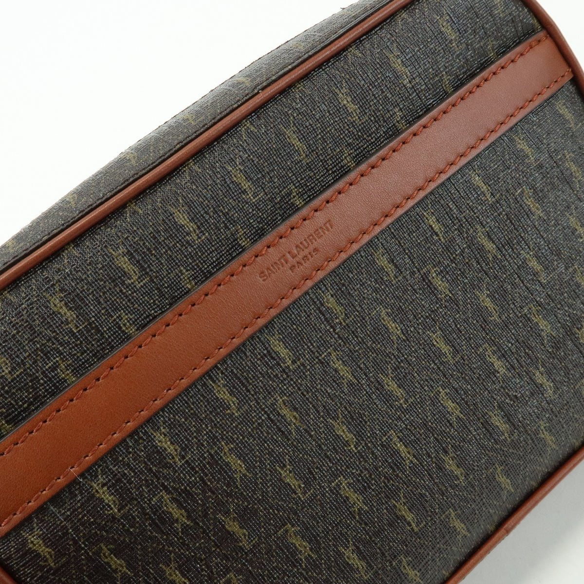 Saint Laurent Le Monogramme Camera Monogram All Over Coated Canvas and Leather, Brown, Canvas, Handbag