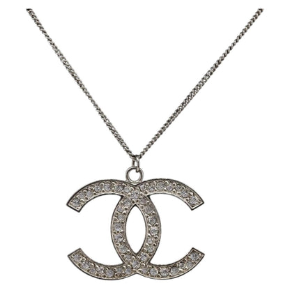 Chanel CC Pendant Metal with Crystals, Silver, Metal, Necklace