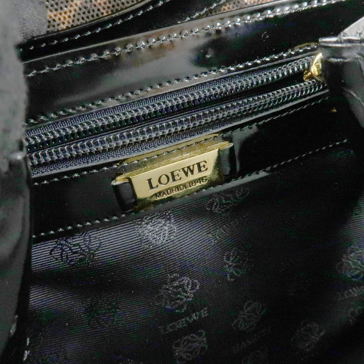 Loewe Vintage Velazquez Top Handle Leather, Black, Patent Leather, Handbag
