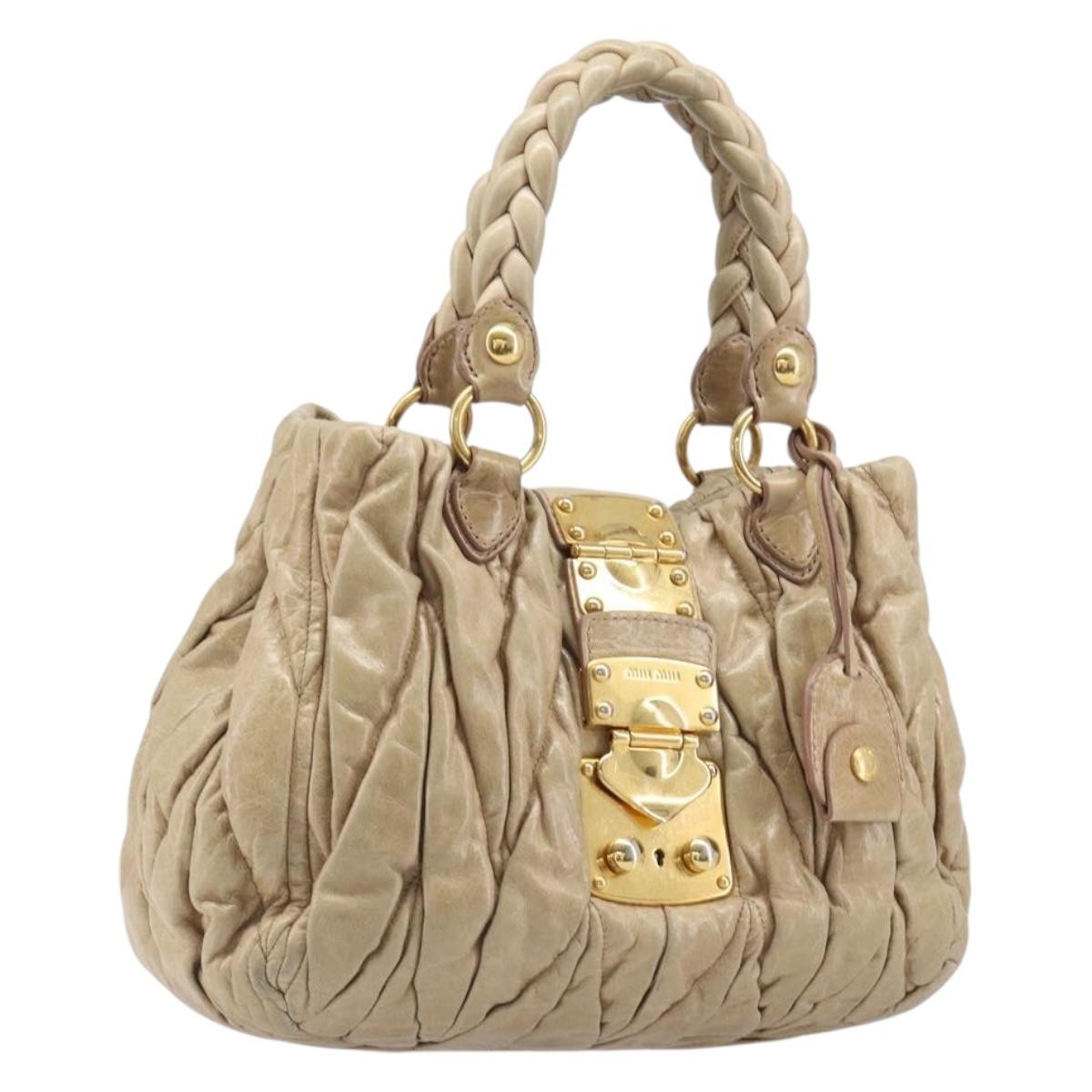 Miu Miu Coffer Convertible Satchel Matelasse Leather, Beige, Leather, Handbag