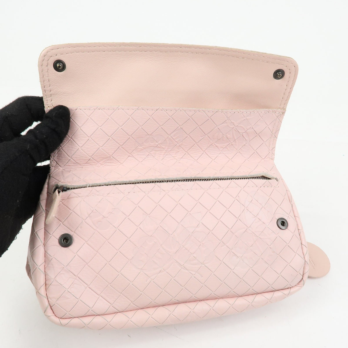 Bottega Veneta Expandable Chain Embossed Intrecciato Nappa, Pink, Leather, Crossbody Bag