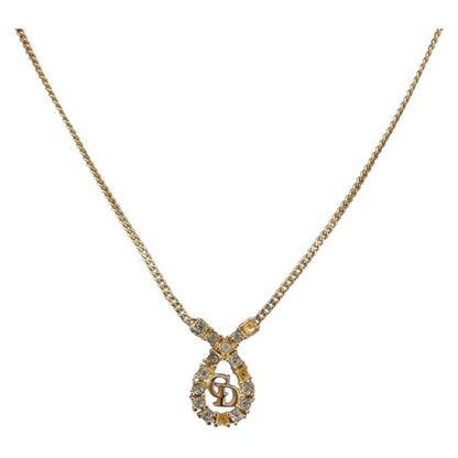 Christian Dior Vintage Logo Pendant Metal, Gold, Metal, Necklace