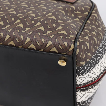 Burberry TB Half Cube Duffle Monogram Embossed Leather, Brown, Canvas, Handbag