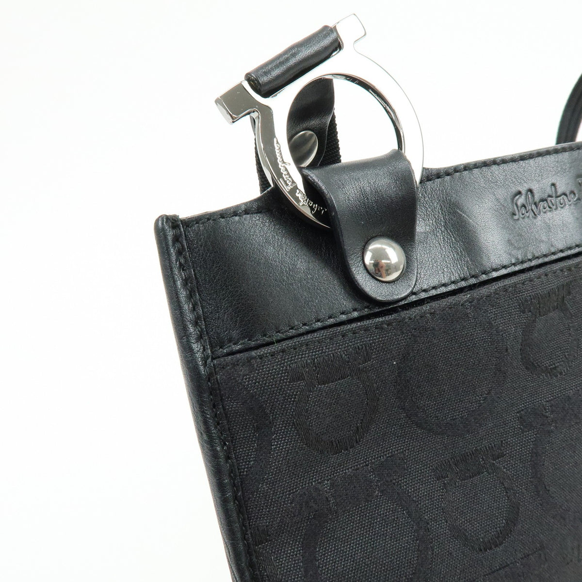 Salvatore Ferragamo Gancini Canvas and Leather, Black, Canvas, Crossbody Bag