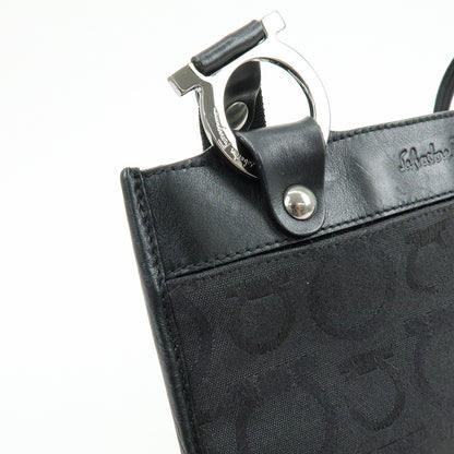 Salvatore Ferragamo Gancini Canvas and Leather, Black, Canvas, Crossbody Bag