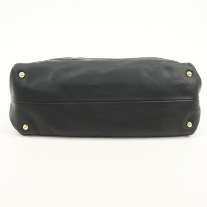 Salvatore Ferragamo W Chain Leather, Black, Leather, Tote Bag
