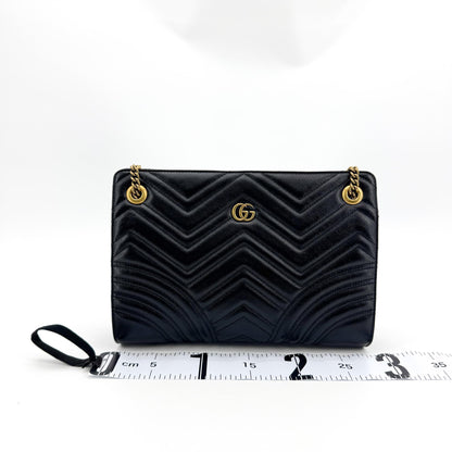 Gucci GG Marmont Accordion Matelasse Leather, Black, Leather, Shoulder Bag