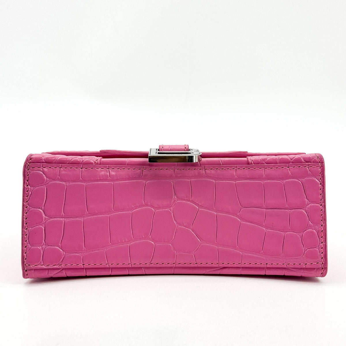Balenciaga Hourglass Top Handle Crocodile Embossed Leather, Pink, Leather, Handbag
