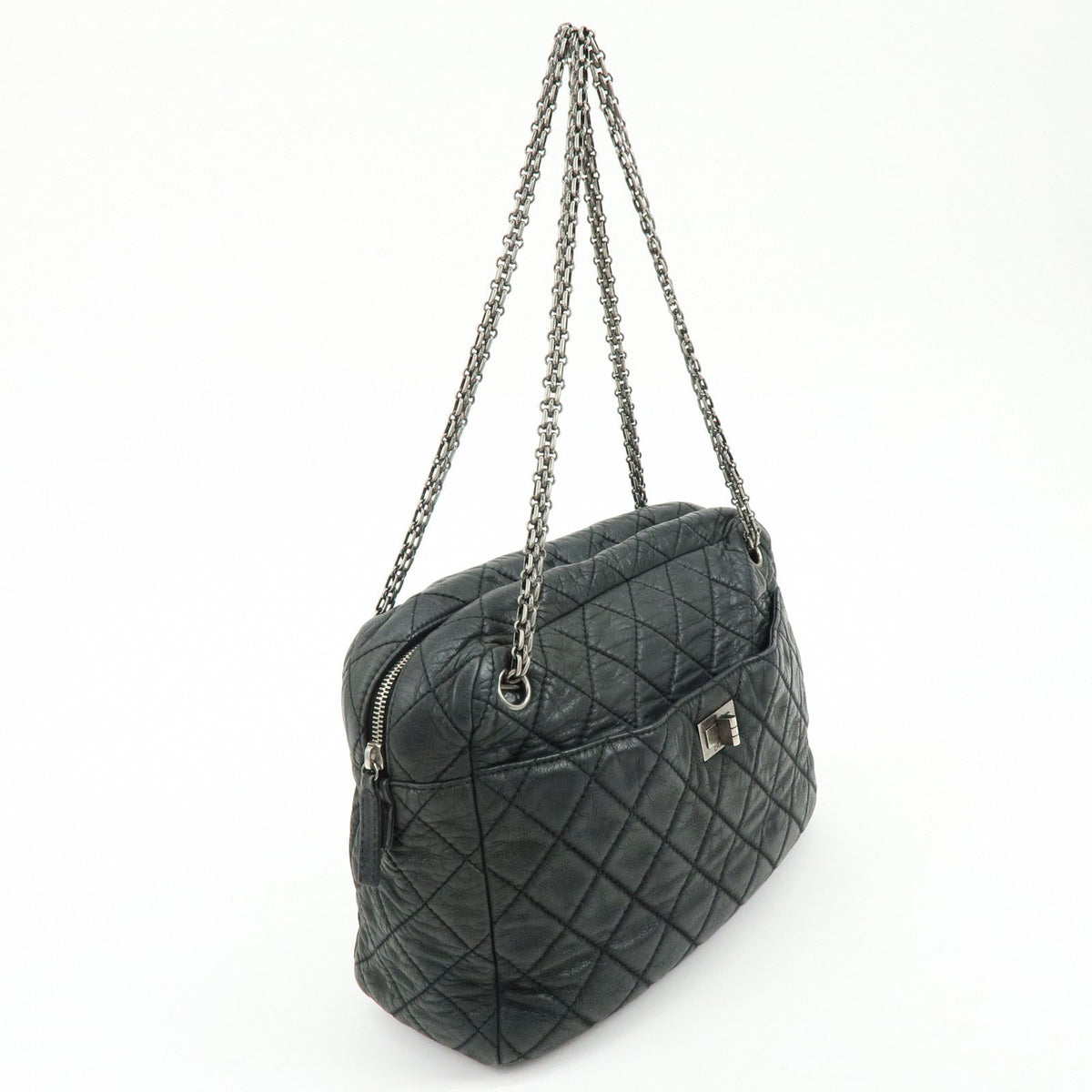 Chanel Shoulder Quilted Leather, Black, Calfskin, Shoulder Bag