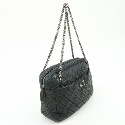 Chanel Shoulder Quilted Leather, Black, Calfskin, Shoulder Bag