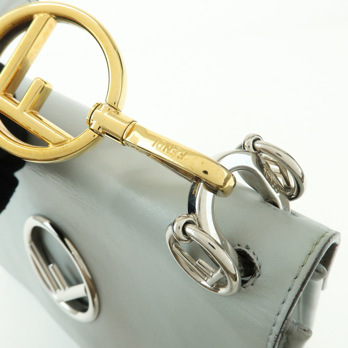 Fendi Kan I F Leather, Gray, Leather, Shoulder Bag