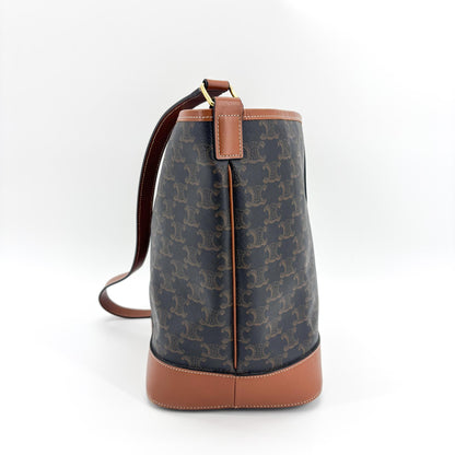 Celine Bucket Triomphe Coated Canvas, Black, Canvas, Shoulder Bag