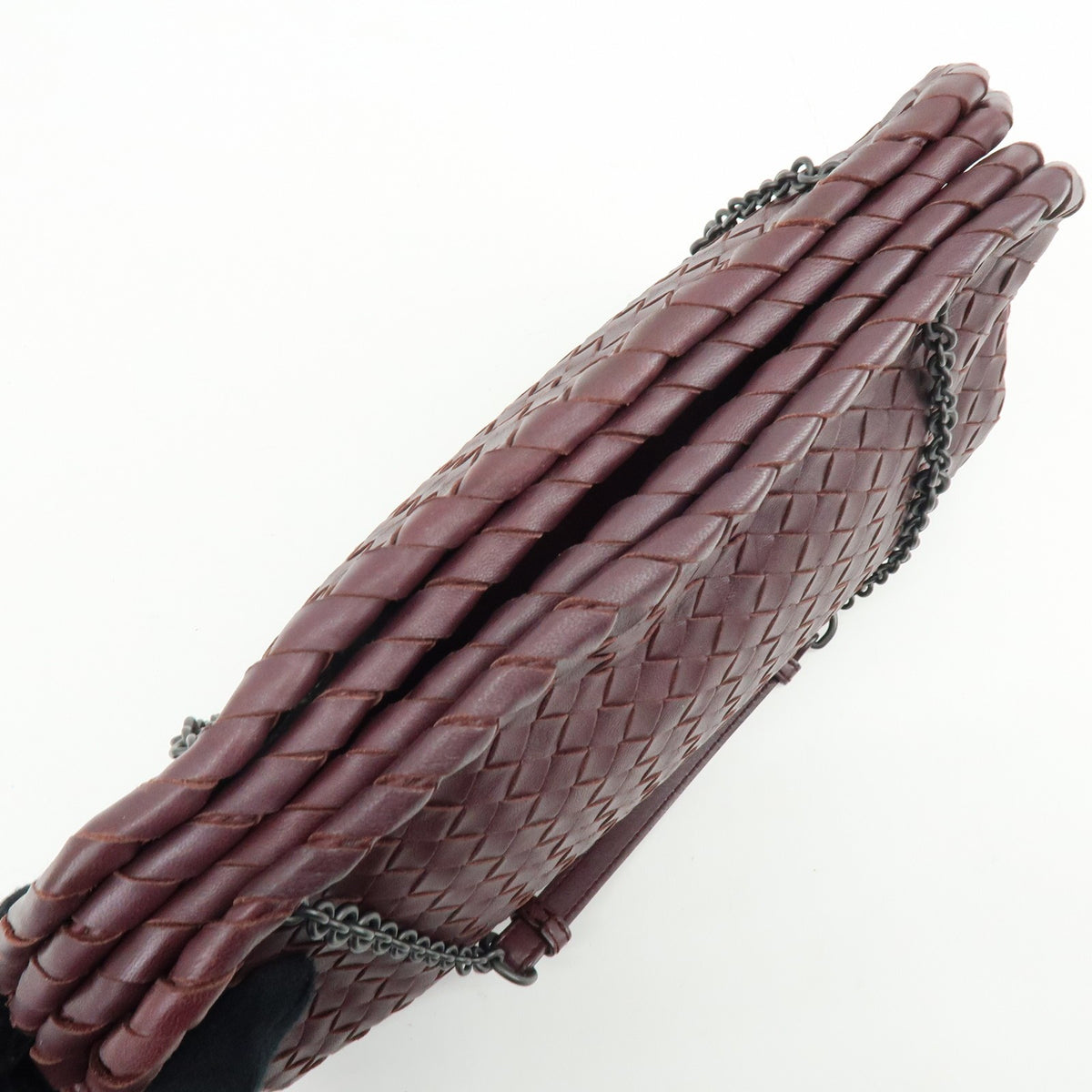 Bottega Veneta Double Chain Intrecciato Nappa, Burgundy, Leather, Tote Bag