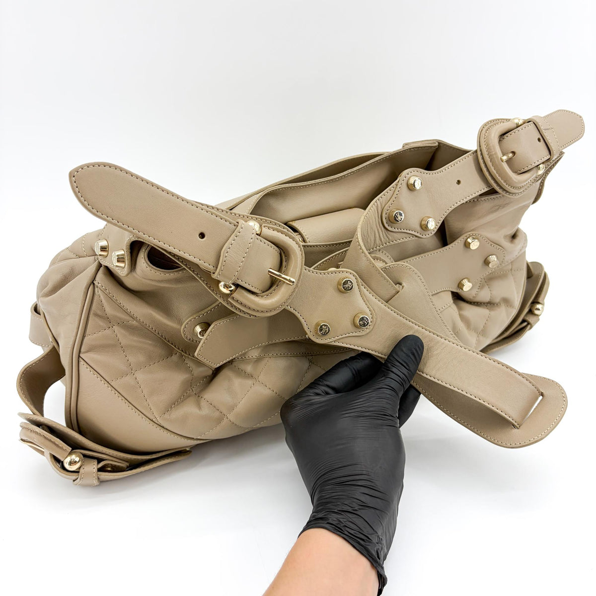 Burberry Enmore Quilted Leather, Beige, Leather, Shoulder Bag