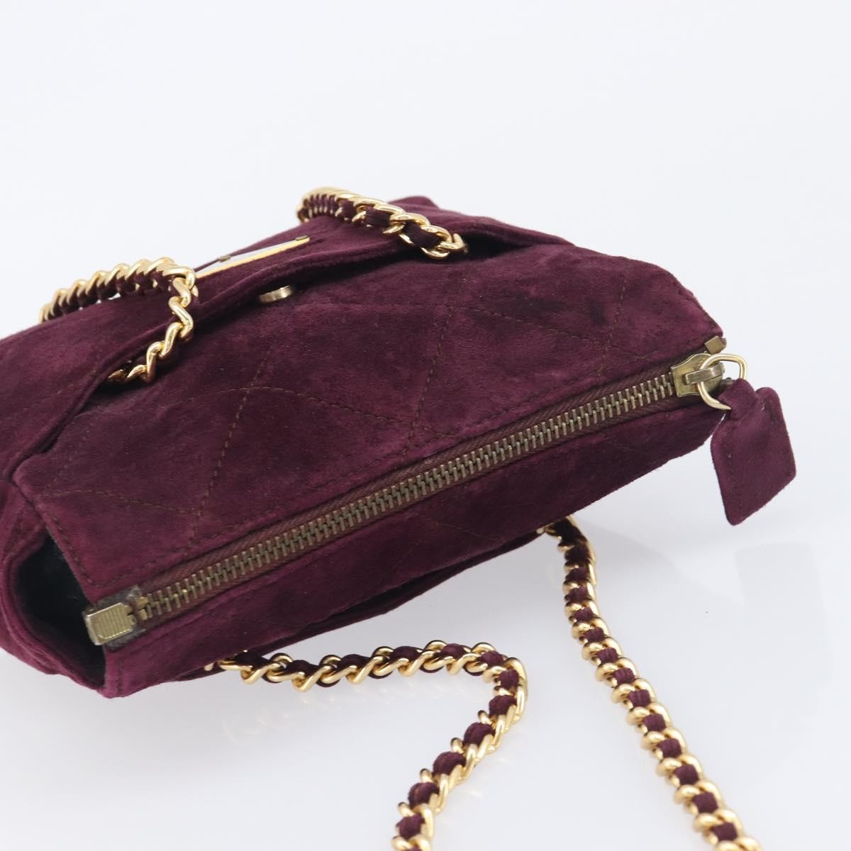Prada Vintage Chain Flap Suede, Burgundy, Suede, Shoulder Bag