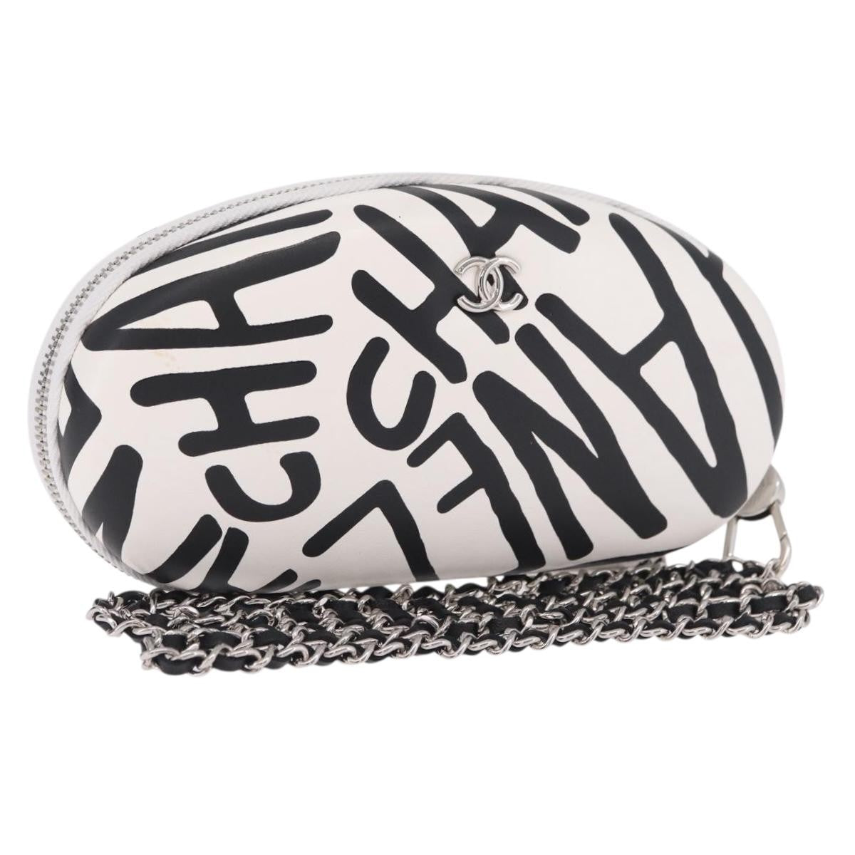 Chanel Coco Neige Zip Around Sunglasses Case with Chain Printed Leather, White, Leather, Sunglasses