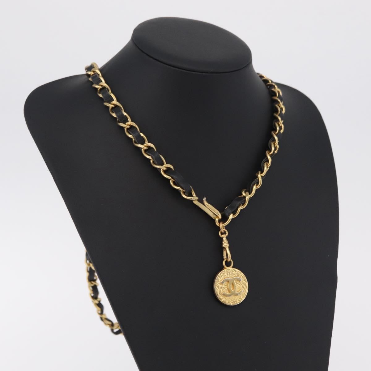 Chanel Vintage Logo Chain Belt Metal and Leather, Gold, Metal, Belt