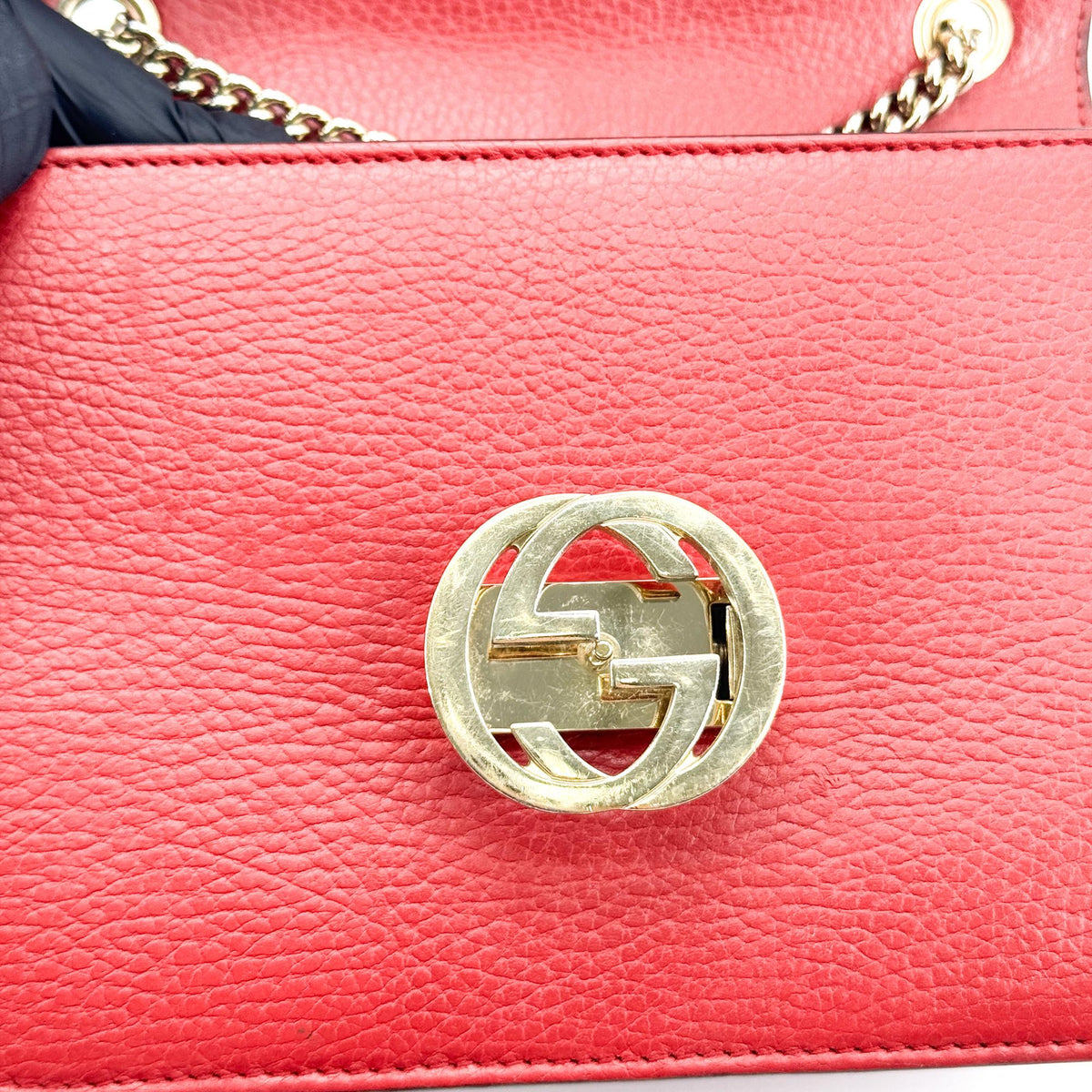 Gucci Interlocking Leather, Red, Leather, Shoulder Bag