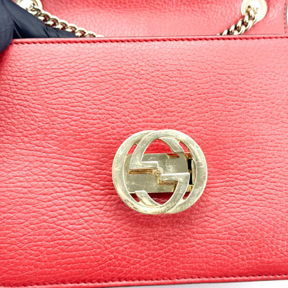 Gucci Interlocking Leather, Red, Leather, Shoulder Bag