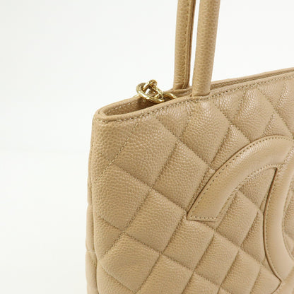Chanel Medallion Quilted Lambskin, Beige, Calfskin, Tote Bag